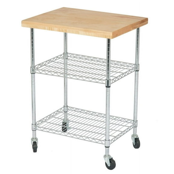 3 Tier Kitchen Island Cart with 26" Deep x 34" Wide Maple Butcher Block Top
