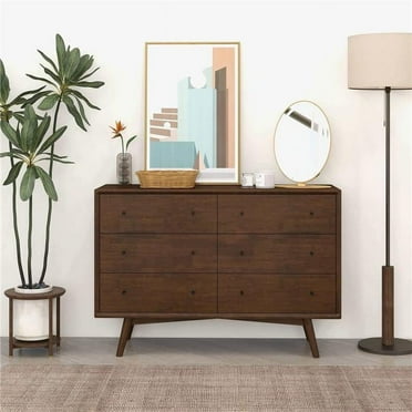 Ashcroft Furniture DRS00700303 Mid Century Modern Walnut Dresser 6 Drawer, Brown