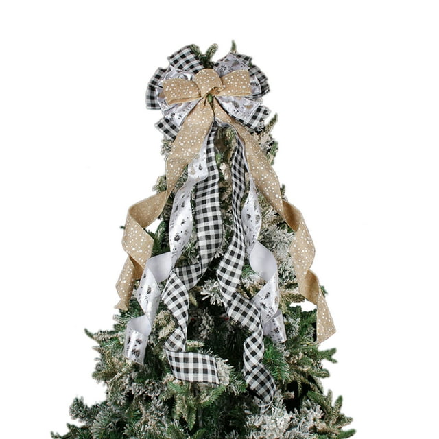 Christmas Tree Topper Bow Decorations,Truck Ribbon Tree Bow Topper With