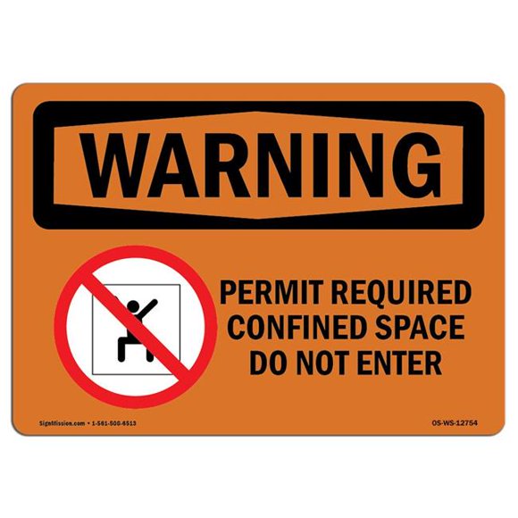 SignMission OS-WS-D-35-L-12754 OSHA Warning Sign - Permit Required Confined with Symbol