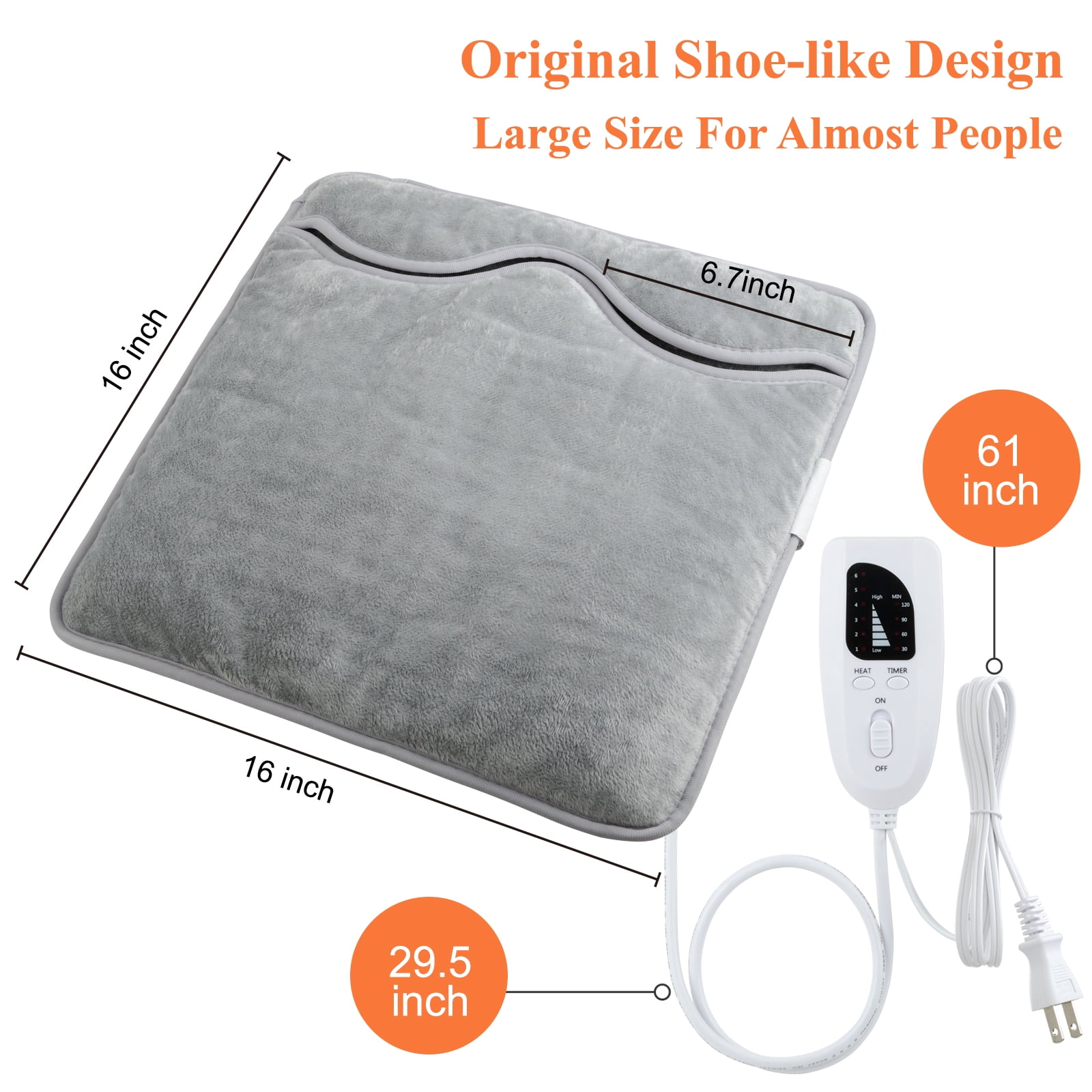 Electric Foot Warmer, Double Sided Heating Pad with 6 Levels Temp and 4 Timers, Under Desk, Office, Birthday Gifts, 16" x 16", 1 Pack