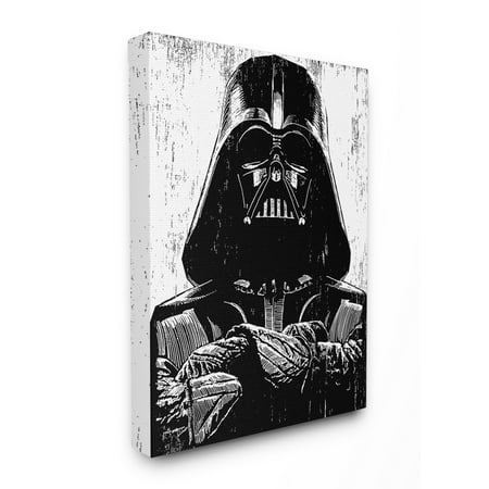 The Stupell Home Decor Collection Black and White Star Wars Darth Vader Distressed Wood Etching Stretched Canvas Wall Art, 16 x 1.5 x