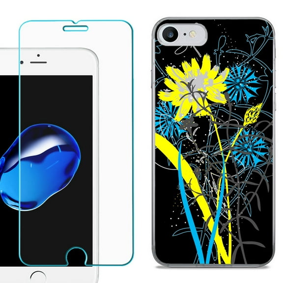 For Apple iPhone 7 / iPhone 8 Case, Slim-Fit TPU Phone Case, with Tempered Glass Screen Protector, by OneToughShield ® - Wild Flowers