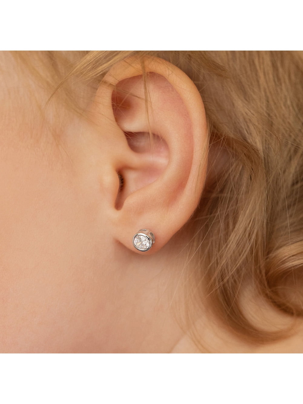 925 Sterling Silver 5mm CZ Screw Back Round Bezel Earrings for Baby Girls