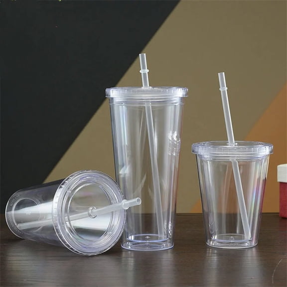 Plastic Tumblers with Lids and Straws, Double Wall Tumbler, Reusable Office Travel Tumblers, 24oz Large Cups with Straws Lids, BPA Free
