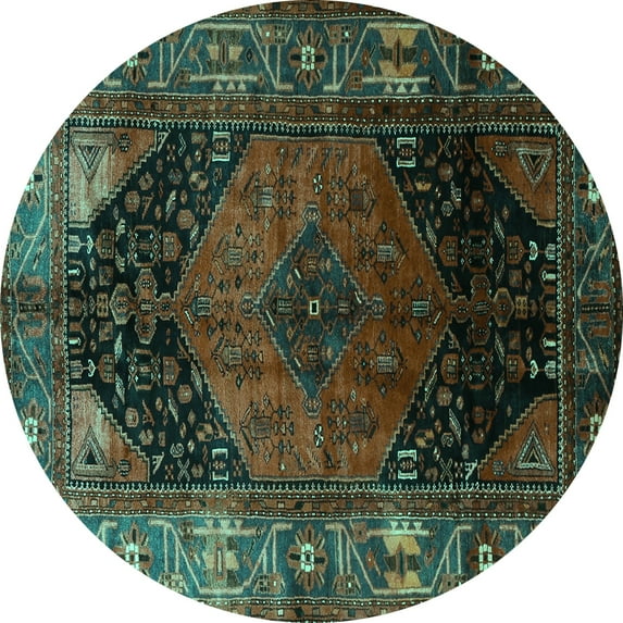 Ahgly Company Indoor Round Persian Turquoise Blue Traditional Area Rugs, 8' Round