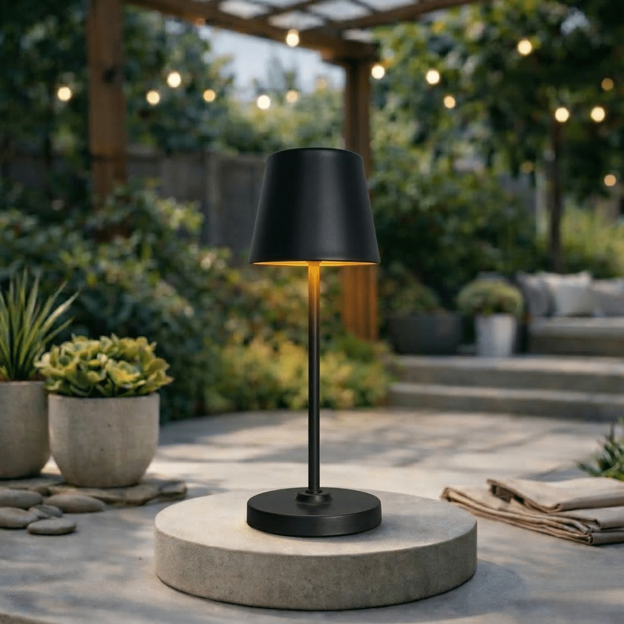 Better Homes & Gardens 14 Inch Rechargeable Color-Changing Table Lamp, Black, Indoor/Outdoor, Indoor-Only Charging Base