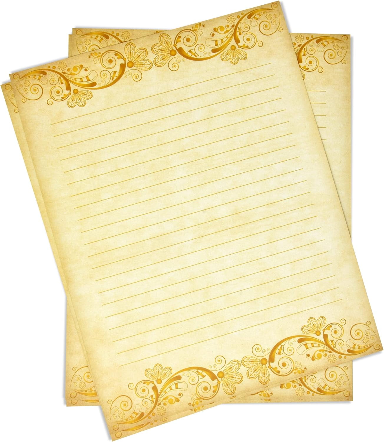 Gift boutique 100 packs of vintage liner writing paper, gold paper for writing poetry, lyrics, letters, wedding invitations, printing supplies, 8.5 inches
