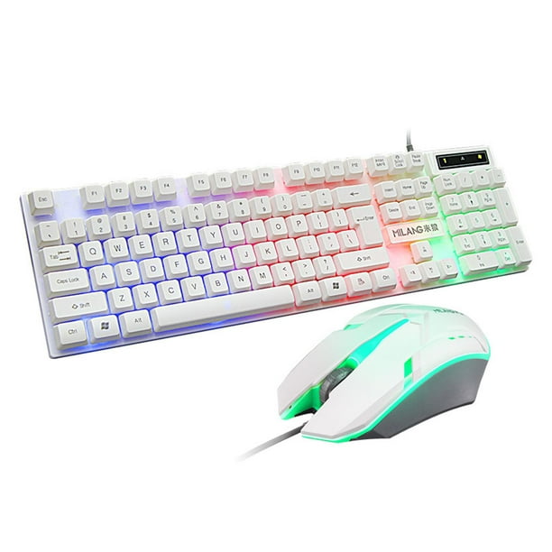 Teclado Mecánico Para Juegos Con Retroiluminación RGB 104 Teclas USB Teclado Ratón Blanco Ratón de teclado blanco Sunnimix Teclado de computadora mecánico