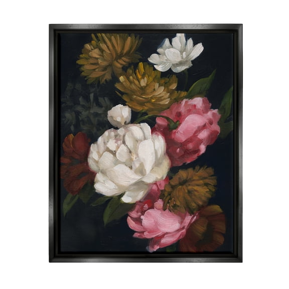 Stupell Industries Peony Flower Arrangement Botanical & Floral Painting Black Floater Framed Canvas Art Print Wall Art, 17 x 21