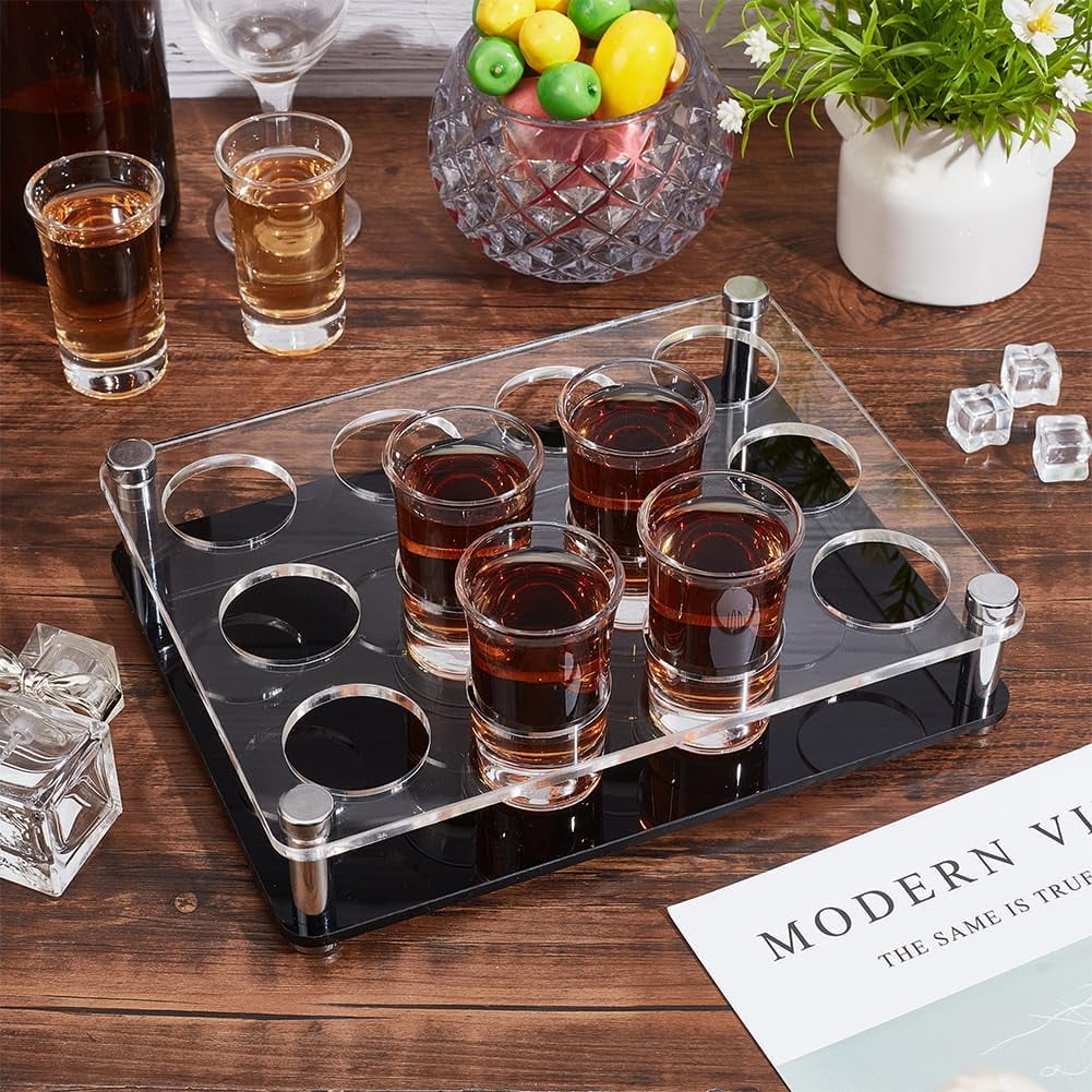 Acrylic Shot Glass Holder Tray - 6 Hole Bar Serving Display For Whiskey & Tequila