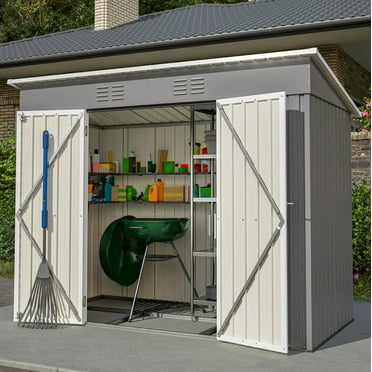 SYNGAR 8' x 4' Outdoor Metal Storage Shed, Tools Storage Shed, Galvanized Steel Garden Shed with Lockable Doors, Outdoor Storage Shed for Backyard, Patio, Lawn,