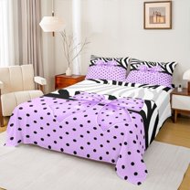 Homewish Polka Dots Bowknot Full Size Sheets 4-Piece for Kids Teens Boys Girls,Animal Zebra Print Breathable Bed Sheets,Dreamy Princess Lightweight Sheet Sets,Microfiber Bedroom Decor
