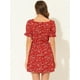 thumbnail image 4 of Vestido Floral Por Encima De La Rodilla Con Cintura Elástica Y Cuello Cuadrado Con Mangas Abullonadas Para Mujer Rojo XS, 4 of 6