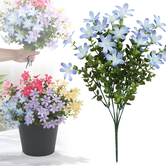 Artificial UV Resistant Flowers Outdoor Fake Plants Flowers Star Jasmine White Greenery Plastic Flowers Farmhouse Plants Shrubs for Hanging Planter Garden Cemetery Grave Kitchen Decor