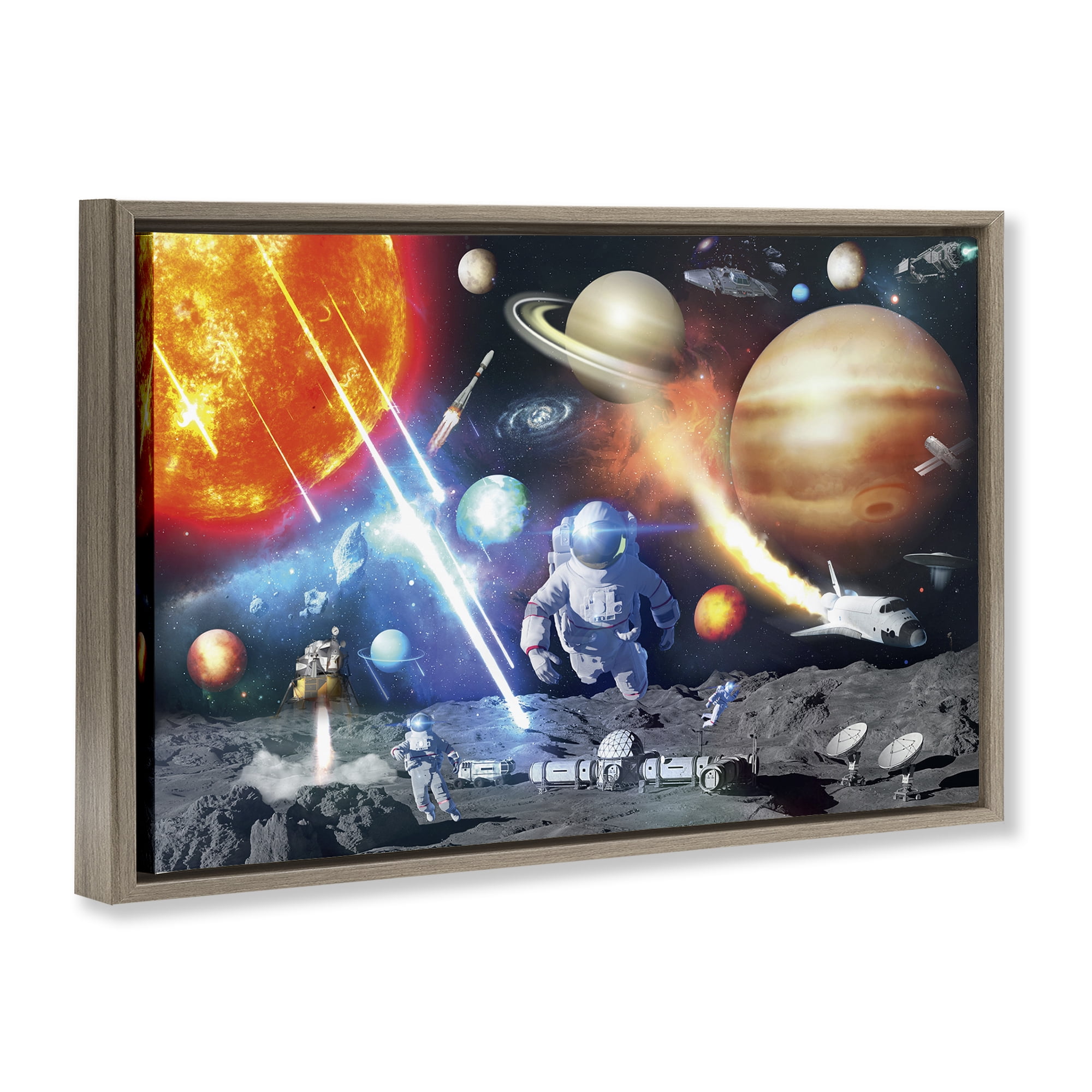 Stupell Industries Space & Astronauts Collage Astrology & Stars Painting Brown Floater Framed Canvas Art Print Wall Art, 25 x 17