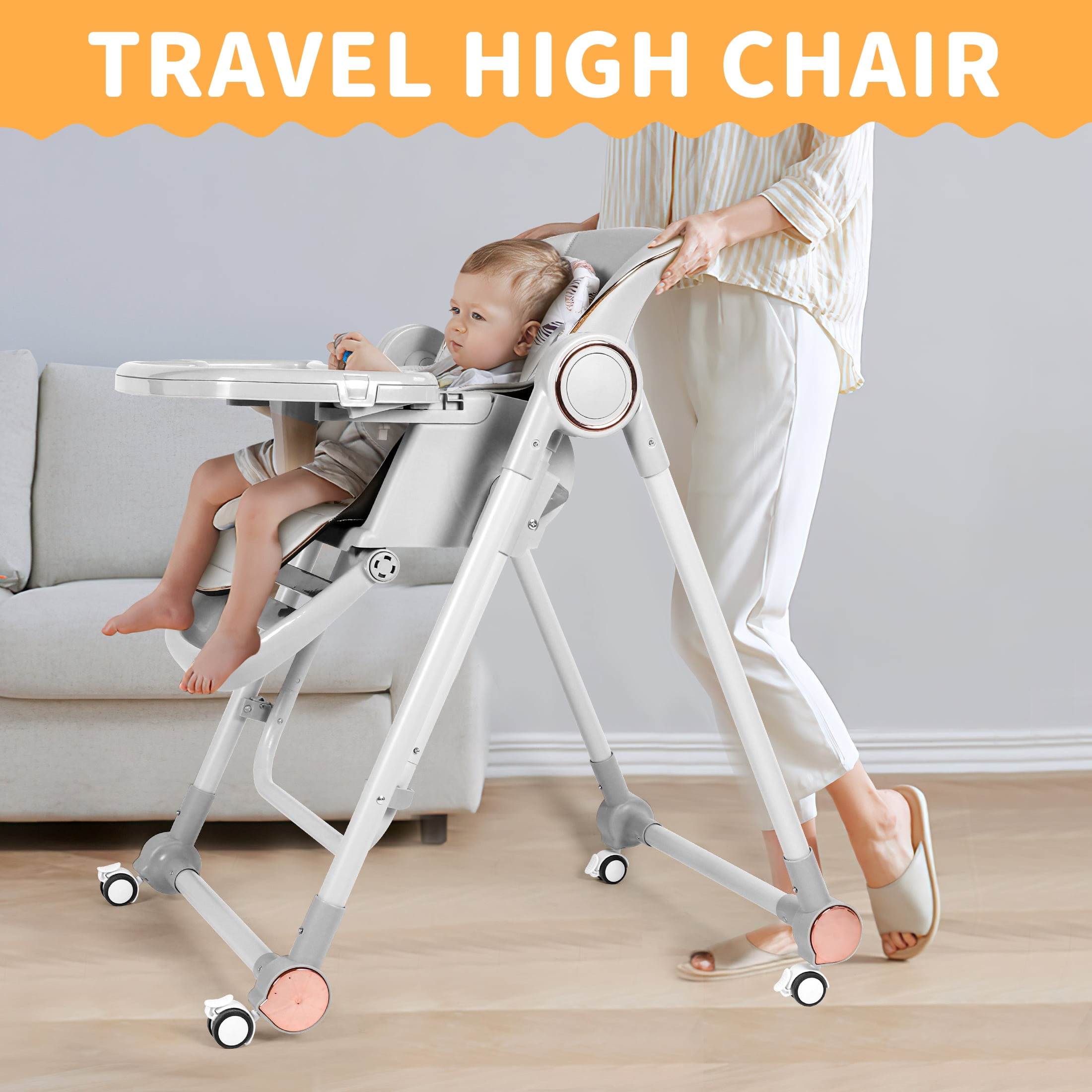 Loewten 3-in-1 Baby High Chair,Convertible Baby Swing,Foldable Infant Dining Chairs Seat with Wheels for Babies and Toddlers,Gray