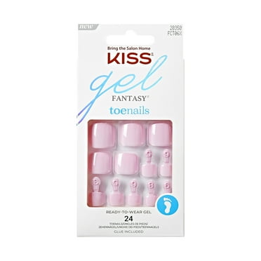 KISS Gel Fantasy Color, Press on Toenails, Get Loud, Pink, Short Squoval, 24 Count