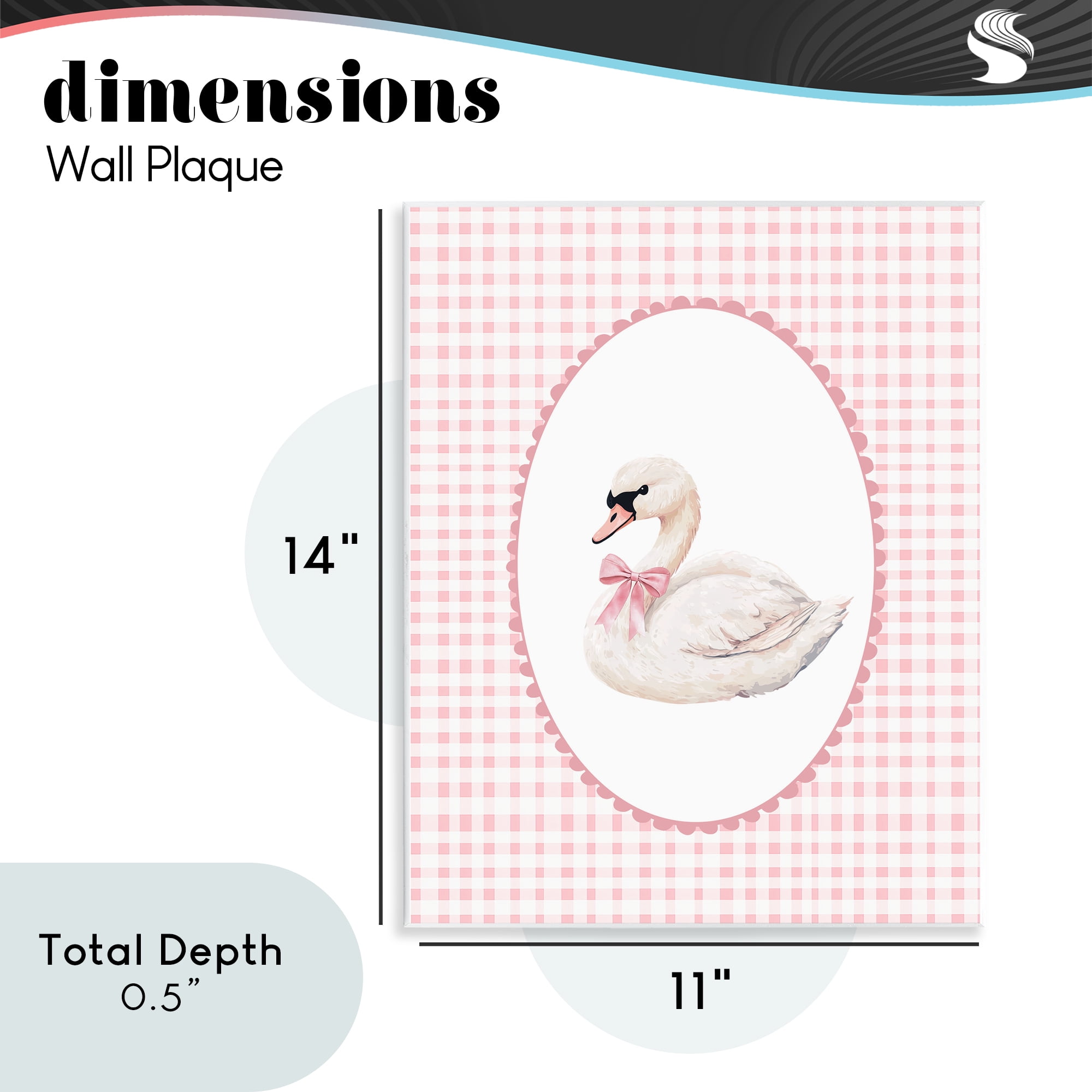 Gentle Swan on Pink Checkered Wall Plaque Art, design by Christine Simpson Art