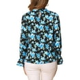 thumbnail image 3 of INSPIRAR CHIC Blusa Vintage de Manga Larga con Volantes y Cuello en V Floral para Mujeres S Negro Azul Claro, 3 of 5