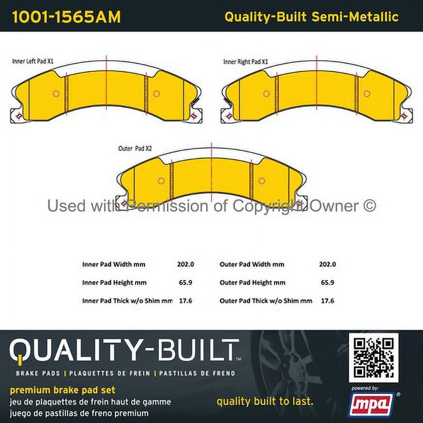 Mpa Electrical 1001-1565AM Quality Built Premium Semi Metallic Brake Pads
