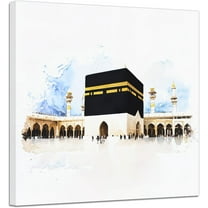 ZHONGYUTONG Mecca Canvas Wall Art Mecca Kaaba Watercolor Picture Prints Islamic Painting Muslim Wall Decor for Living Room Bedroom Framed (12.00" x 12.00")