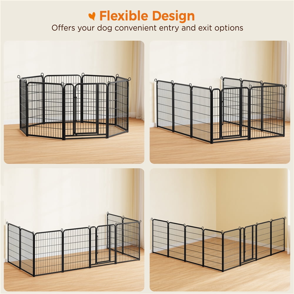 Yaheetech 31.5" H 16-Panel Portable Steel Dog Playpen with 2 Doors, Black