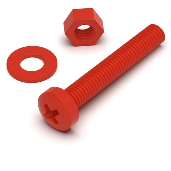 20 x Red Pan Head Screws Polypropylene (PP) Plastic Nuts and Bolts, M3 x 20mm, Washers, (3/32 x 25/32 in)