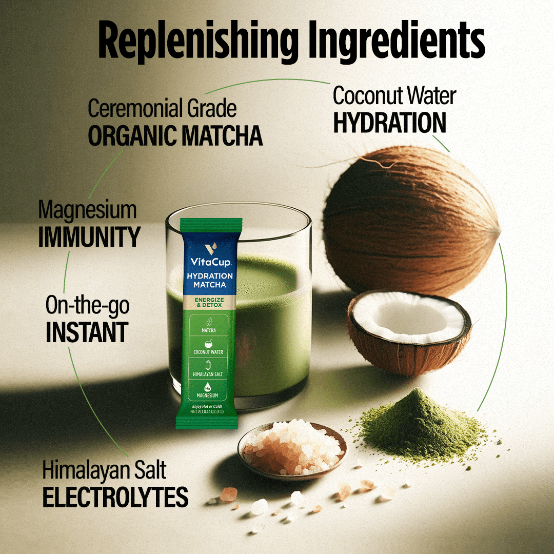 VitaCup Hydration Matcha Instant Packets, Electrolyte Drink Mix, 20 Ct