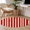 thumbnail image 4 of Red Brown Stripes Round Area Rug 3.3 FT, Non Slip Small Entryway Kitchen Mat, Minimalist Geometric Vertical Striped Washable Soft Circular Rug Non-Shedding Door Mat for Bathroom Playroom Kids Room, 4 of 9