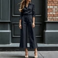 thumbnail image 7 of Cagogo Women's 2 Piece Set Long Sleeve Collared Shirt Wide Leg Pants Casual Outfit Solid Basic Tops Comfy Pants Matching Lounge Sets Travel Airport Clothes, Black 2XL, 7 of 7