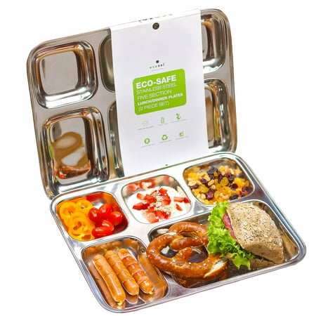 

Stainless Steel Dinner Plates Reusable 5 Compartments 2 Pack
