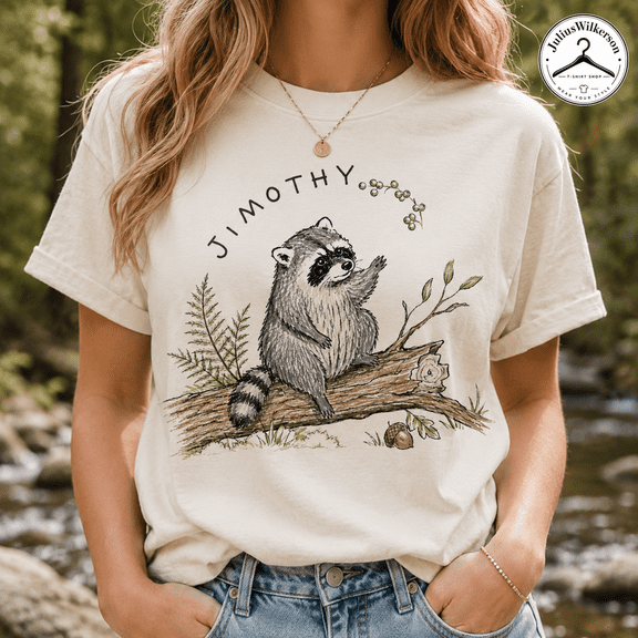 Jimothy Raccoon T-Shirt, Cute Woodland Trash Panda Graphic Tee, Nature Animal Lover Gift Shirt