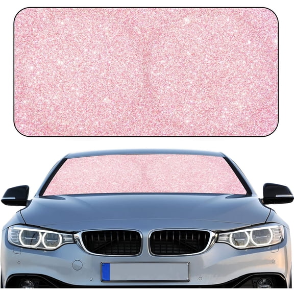 Windshield Sun Shade Foldable Car Front Window Covers for Car Accessories Sun Heat UV Rays Visor Protector Protection for Universal Cars SUV Truck(Pink Sequins)