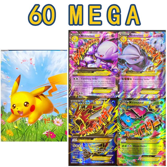 Caja de cartas Pokémon de 60 piezas, Mega EX, versión en inglés, juego de batalla para niños, colección brillante, tarjetas de refuerzo, Juguetes Fivean unisex