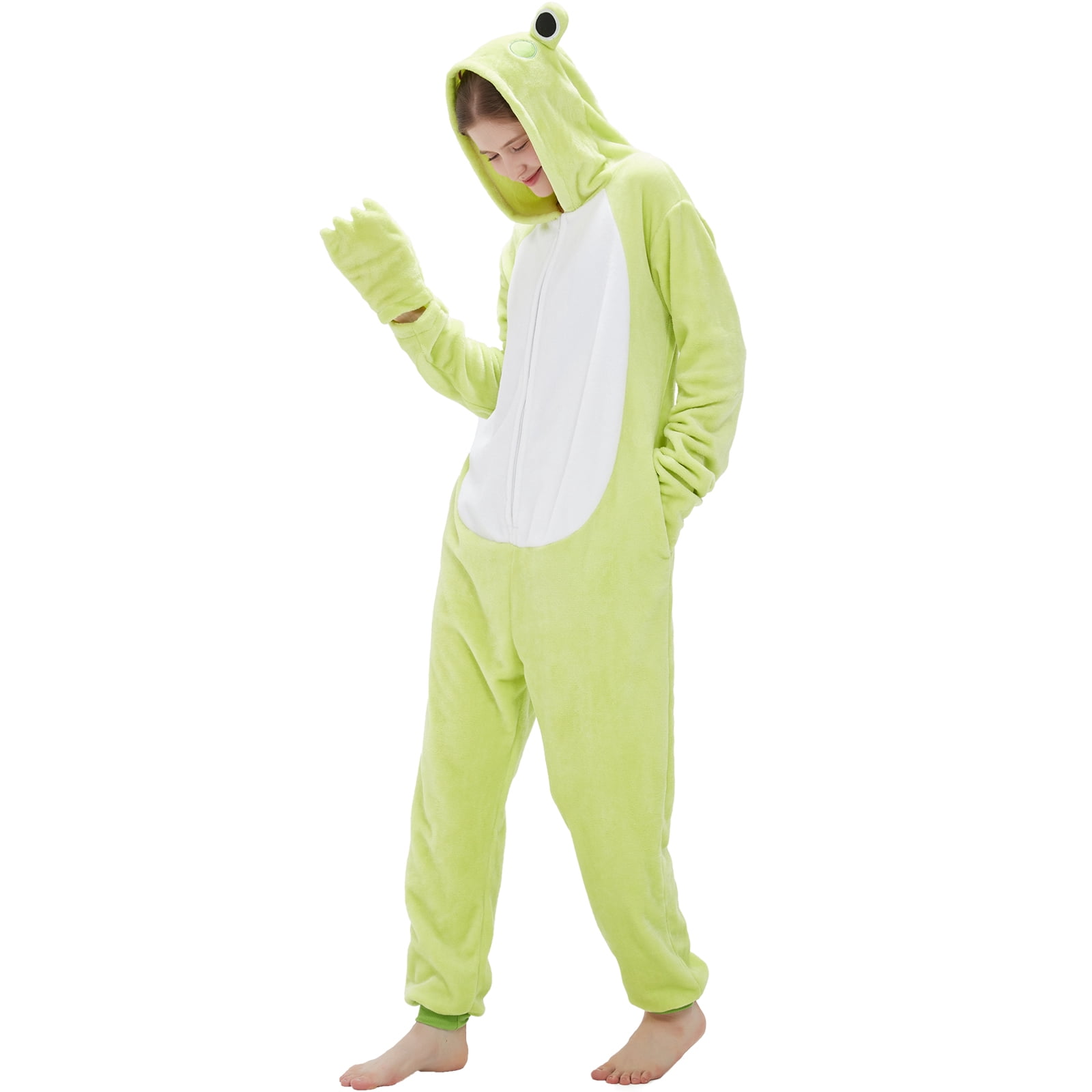 SWEETXIN Adult's Frog One-Piece Holiday Family Pajamas Halloween Costume Suit for Women and Men Jumpsuit SizeL