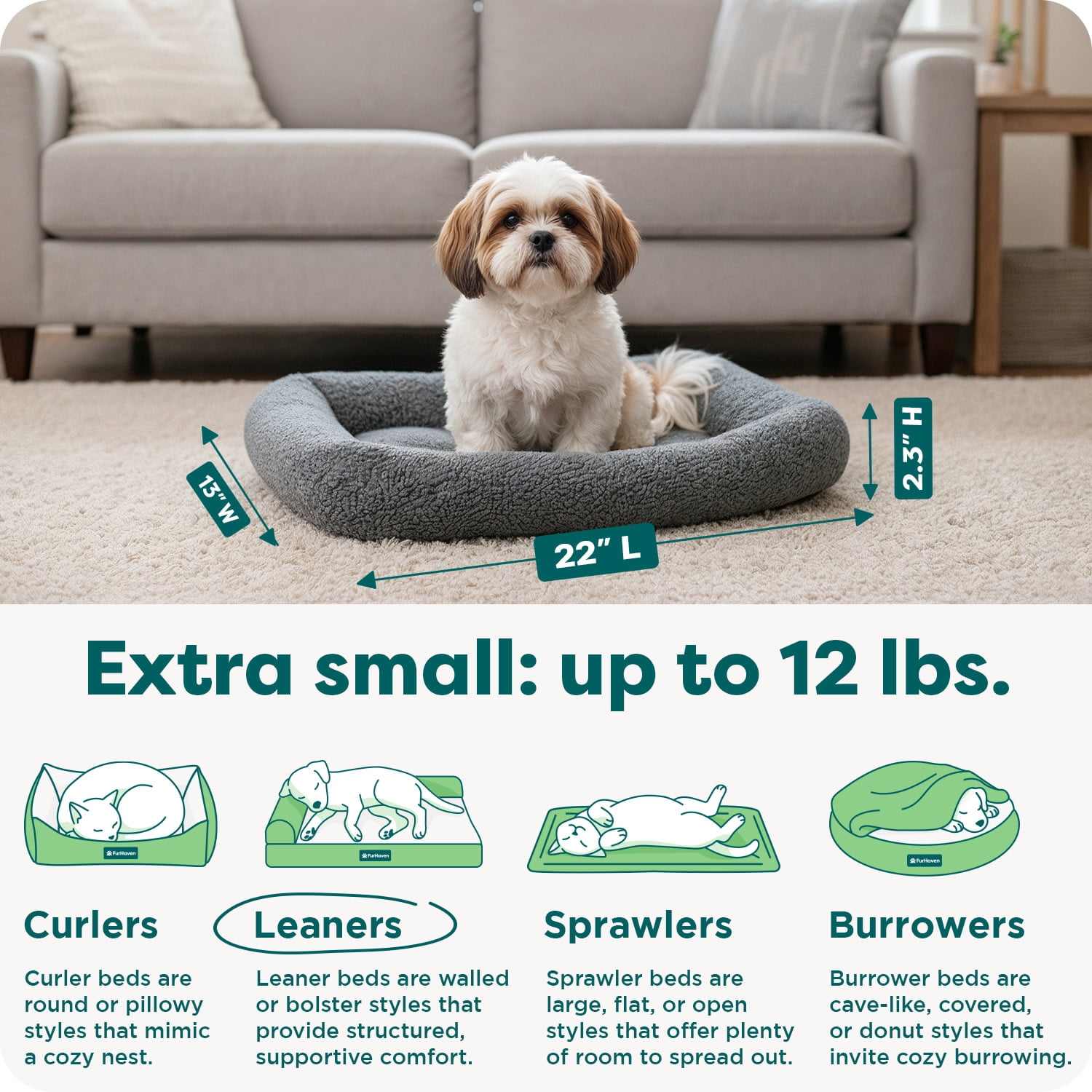 FurHaven Pet Products Faux Lambswool Bolster Crate Pet Bed - Gray, Extra Small