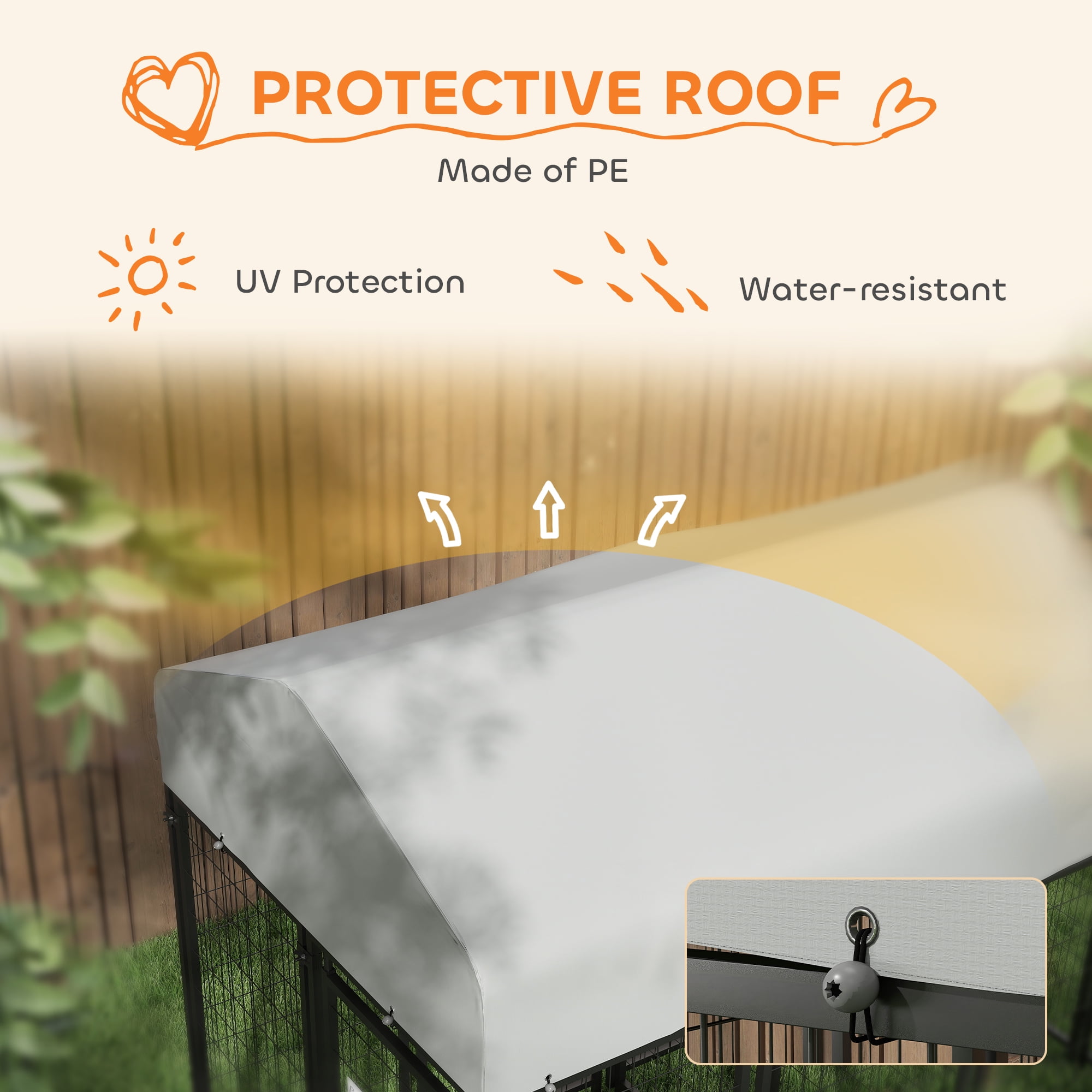 PawHut Outdoor Dog Kennel with Two-Room Design, Large Dog Run with Water-Resistant & Sun-Proof Cover, for Small, Medium, Large Dogs, 8' x 4' x 6'