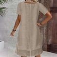 thumbnail image 7 of Plus Size Casual Dress Ndbuld Women's Summer Solid Color Short-Sleeve V-Neck A-Line Mid-Waist Dress Khaki M, 7 of 7