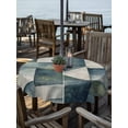 thumbnail image 2 of Outdoor Tablecloth with Umbrella Hole Zipper Geometric Abstract Modern Round Tablecloth 54" Waterproof Outside Table Cloth Teal White Wall Art Patio Table Cover Tablecloths for Picnic Party, 2 of 8