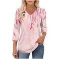 thumbnail image 5 of CYMMPU Women's Summer Fall Tunic Tops Casual Business Work Blouses Shirts Floral Printed Flowy Blouse 3/4 Length Sleeve Basic Tees V-Neck 2025 Clothes Pink XXXL, 5 of 8
