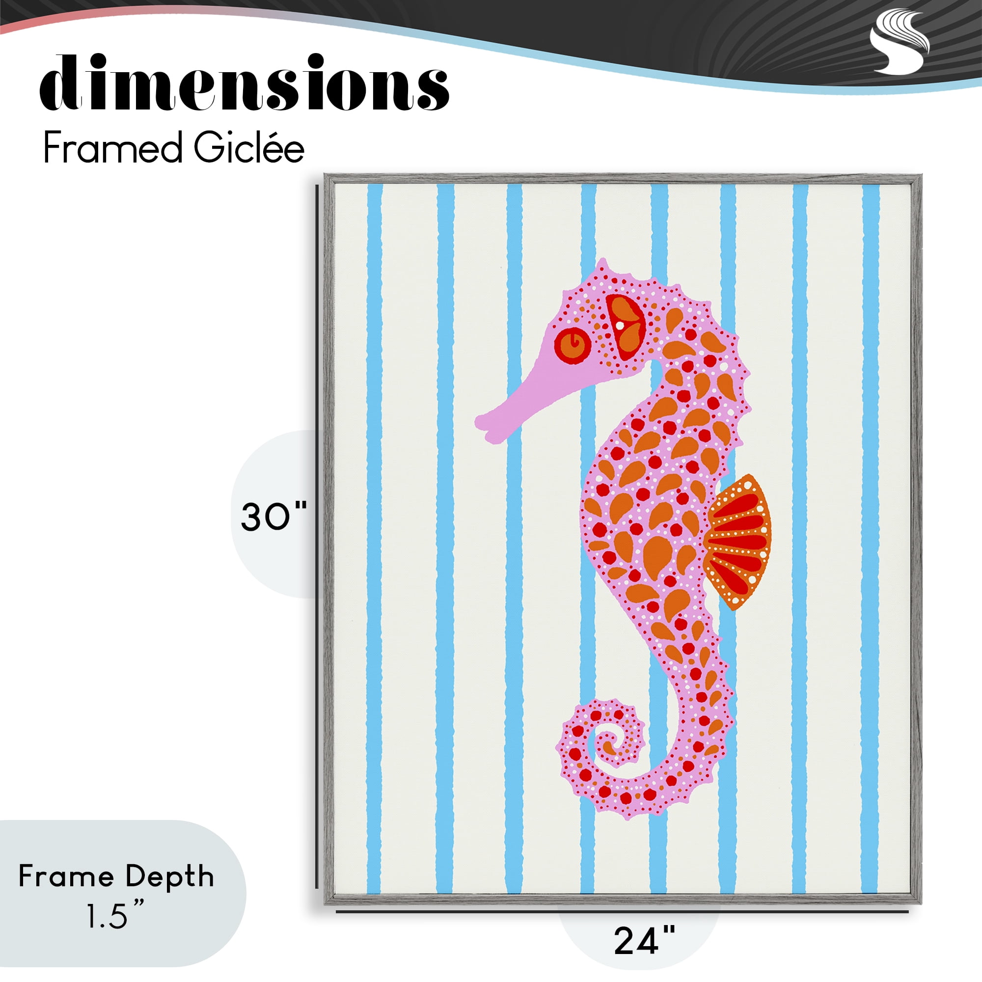 Stupell Industries Boho Seahorse on Stripes Gray Framed Giclee Art, design by Indira Prieto | IndySign