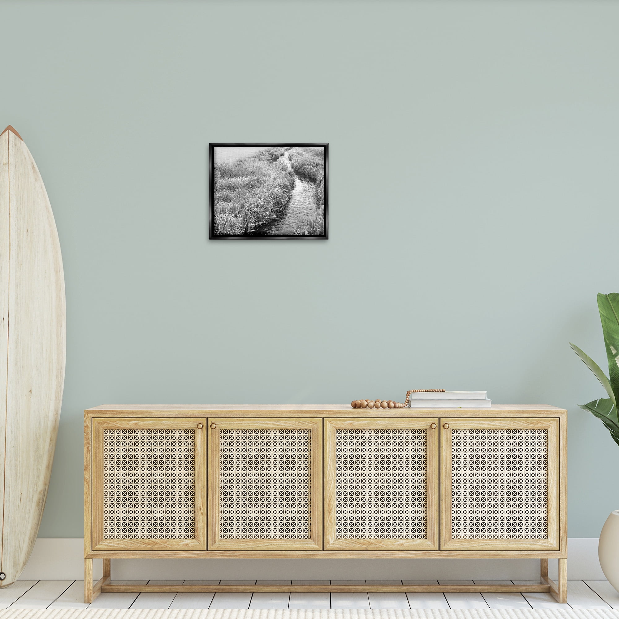 Stupell Industries Flowing Beach Canal Landscape Photography Black Floater Framed Canvas Art Print Wall Art, 21 x 17