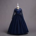 thumbnail image 2 of Long Sleeve Lace Tulle Flower Girl Dress Formal Princess Gown for Wedding Party Birthday Performance, 2 of 3