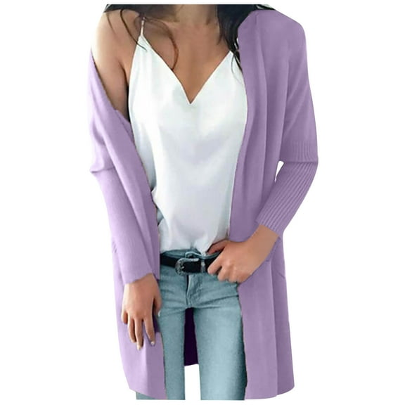 NARABB Women's Sweater Knit Cardigan Coat Spring And Summer Color Long Sleeved Pocket Cardigan Sweater Coat