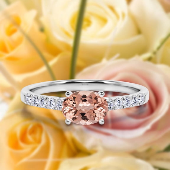 Dazzling Minimalist Art Deco 1.50 Carat Oval Cut Morganite And Diamond Moissanite Unique Engagement Ring, Wedding Ring in 10k Solid White Gold, Gift For Woman, Promise Ring, Anniversary Gift