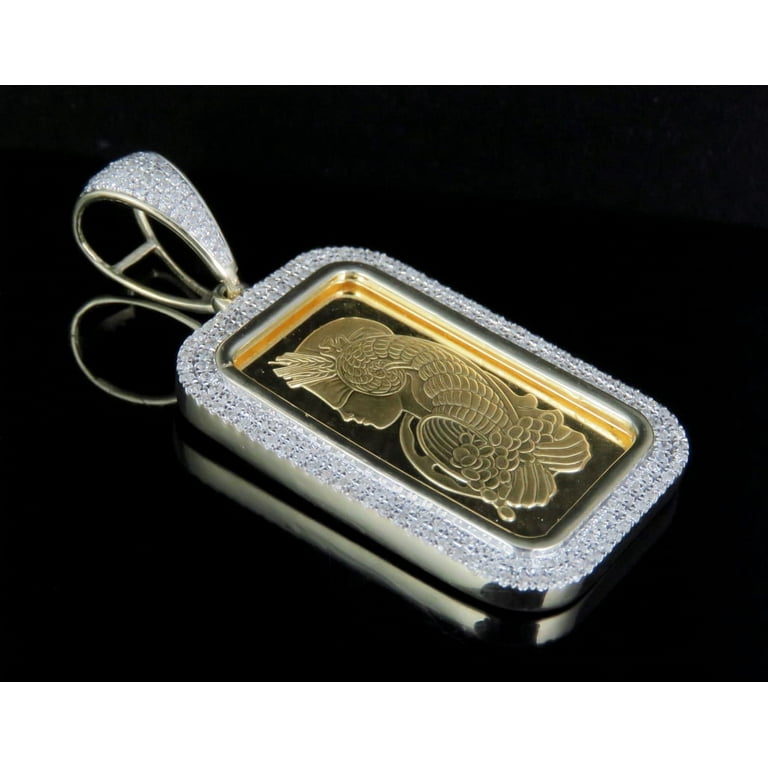24K Yellow Gold Lady Fortuna Real Diamond Bar Pendant CT