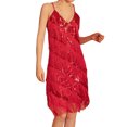 thumbnail image 1 of Vestido Suspendido Vestido de tirantes de espagueti para mujer Vestido de fiesta con flecos de borlas de lentejuelas (Rojo M) Ygjytge para Mujer Rojo T M, 1 of 6