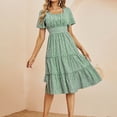 thumbnail image 1 of Aayomet Plus Size Dresses Women's Square Neck Short Sleeve Summer Dress A Line Sundress Tunic Flowy Pleated Midi Dress,Green L, 1 of 5
