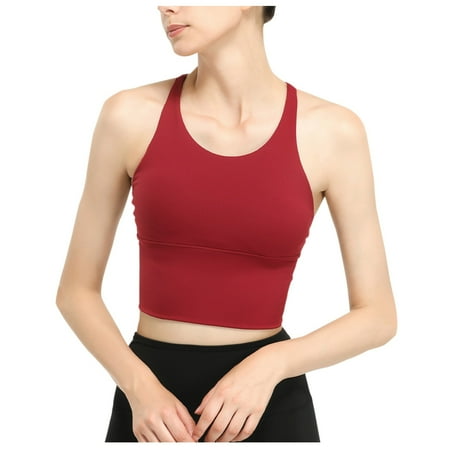 HongQid Women Sports Bra Crop Tank Top Padded Fitness Running Yoga Sleeveless Backless Tees